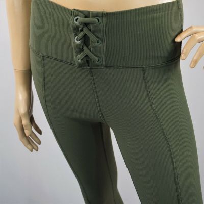 Green Ribbed Junior Leggings Sz M Crisscross Detailed Front